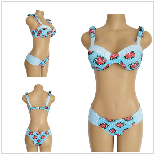 Load image into Gallery viewer, Vintage Retro Sexy Ribbon Strapped Bikini-women fitness-wanahavit-Red Flower-XL-wanahavit
