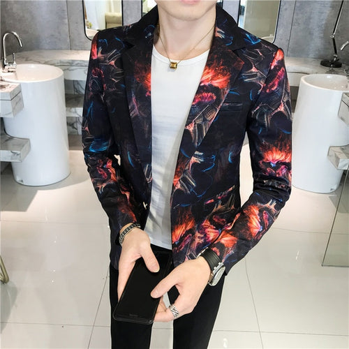 Load image into Gallery viewer, Abstract Printed Slim Fit One Button Blazer-men-wanahavit-Red-M-wanahavit
