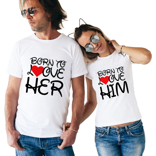 Load image into Gallery viewer, Born To Love Her &amp; Him Matching Couple Tees-unisex-wanahavit-FD56-FSTWH-L-wanahavit
