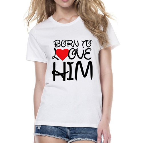 Load image into Gallery viewer, Born To Love Her &amp; Him Matching Couple Tees-unisex-wanahavit-FD56-FSTWH-L-wanahavit
