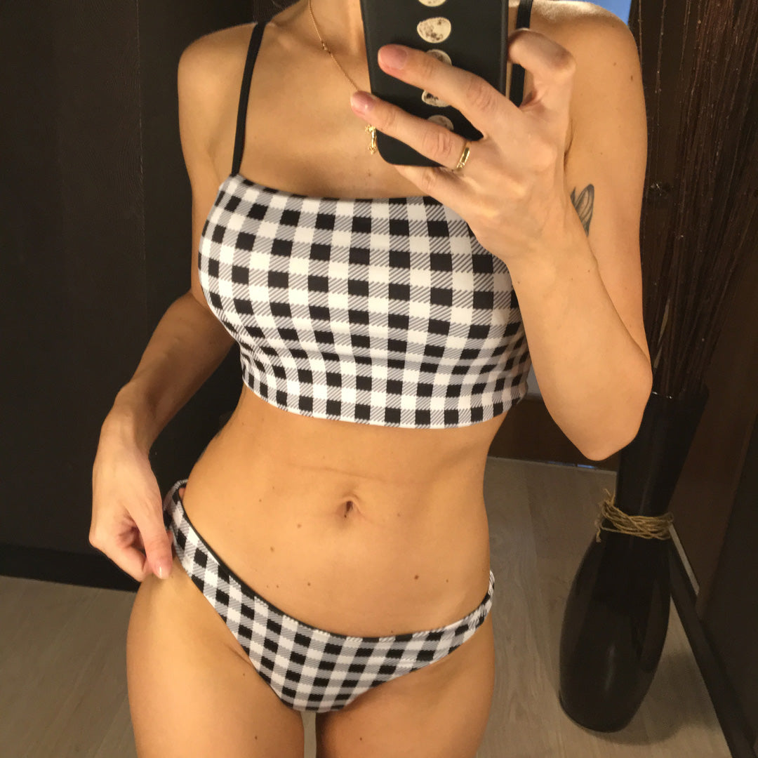 Sexy Thick Plaid Brazilian Bikini-women fitness-wanahavit-Black-L-wanahavit