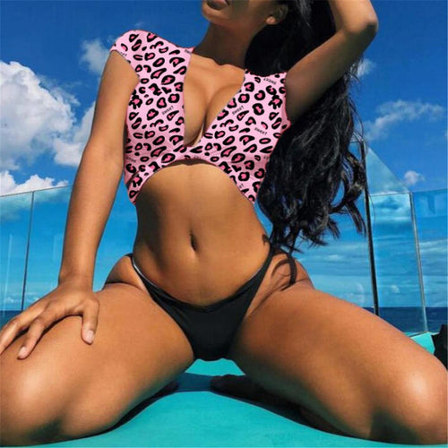 Load image into Gallery viewer, Sexy Short Sleeve Printed Brazilian Bikini-women fitness-wanahavit-Leopard-L-wanahavit
