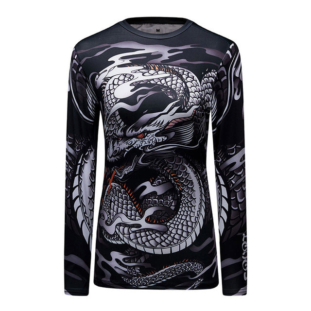 Dragon 3D Print Muscle Compression Long Sleeve Shirt-women fitness-wanahavit-1-M-wanahavit