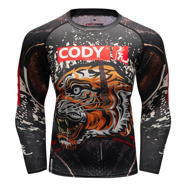 MMA Tiger Printed Workout Quick Dry Long Sleeve-men fitness-wanahavit-1-M-wanahavit