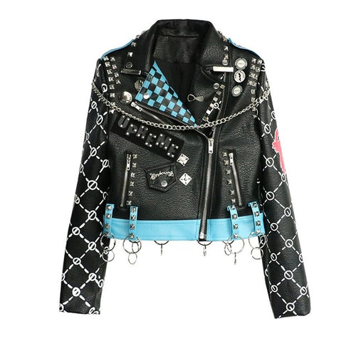Load image into Gallery viewer, Punk Rock I Wanna Be Me Studded Leather Jacket-women-wanahavit-black-S-wanahavit

