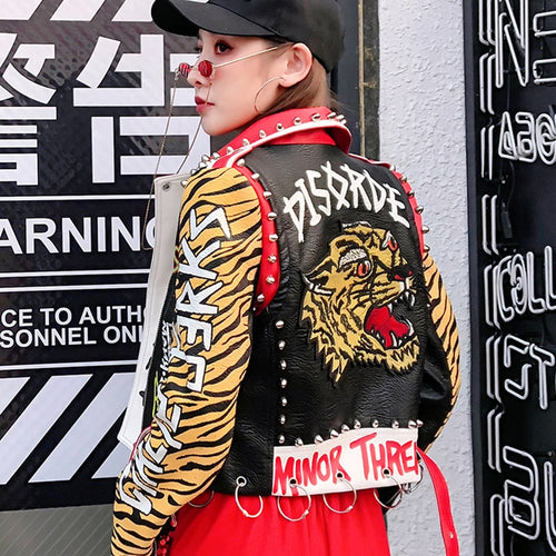 Load image into Gallery viewer, Punk Rock Disorder Leopard Studded Leather Jacket-women-wanahavit-Leopard-S-wanahavit
