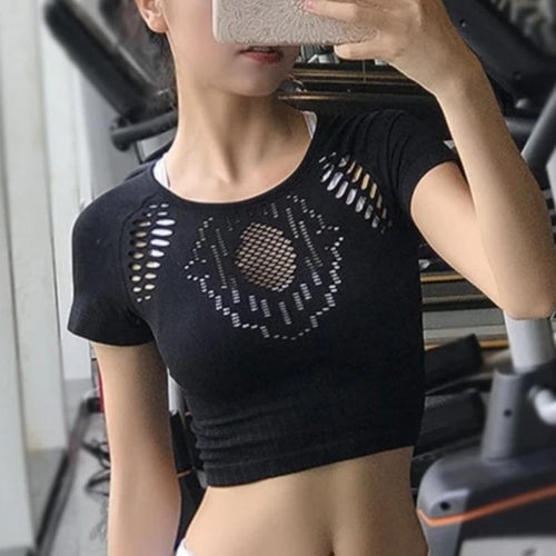 Load image into Gallery viewer, Breathable Jersey Yoga Tops Hollow Out Short Sleeve-women fitness-wanahavit-black-L-wanahavit
