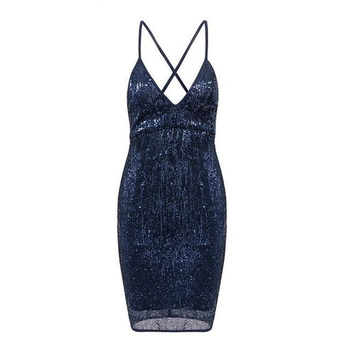 Load image into Gallery viewer, Christmas Sexy Backless Sequin Winter Elastic Dress-women-wanahavit-Navy Blue-S-wanahavit
