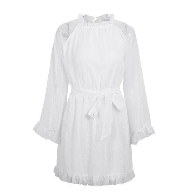 Lace Up Backless Mesh Elegant Sash Mini Dress-women-wanahavit-White-S-wanahavit