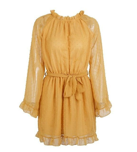 Lace Up Backless Mesh Elegant Sash Mini Dress-women-wanahavit-Yellow-S-wanahavit