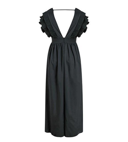 Elegant Angel Wings Ruffles Maxi Dress-women-wanahavit-Black-S-wanahavit