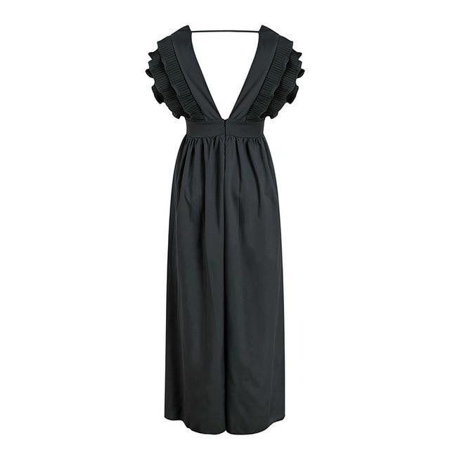 Elegant Angel Wings Ruffles Maxi Dress-women-wanahavit-Black-S-wanahavit