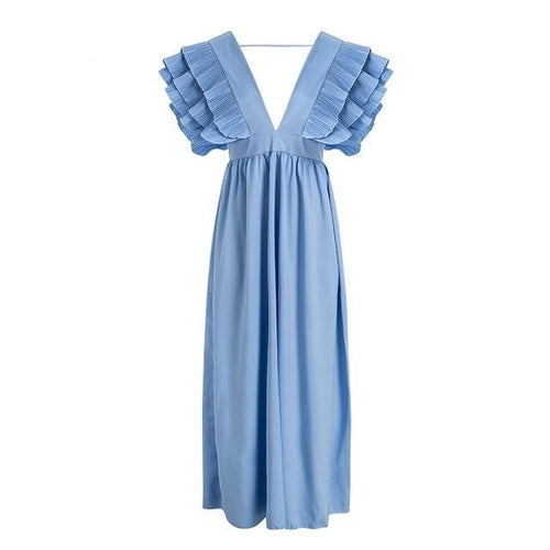 Load image into Gallery viewer, Elegant Angel Wings Ruffles Maxi Dress-women-wanahavit-light blue-S-wanahavit
