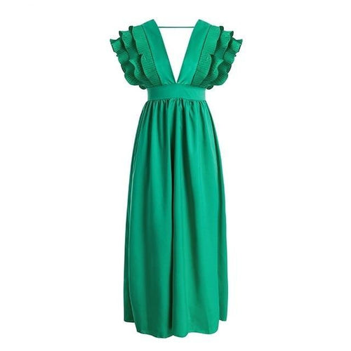 Load image into Gallery viewer, Elegant Angel Wings Ruffles Maxi Dress-women-wanahavit-Green-S-wanahavit
