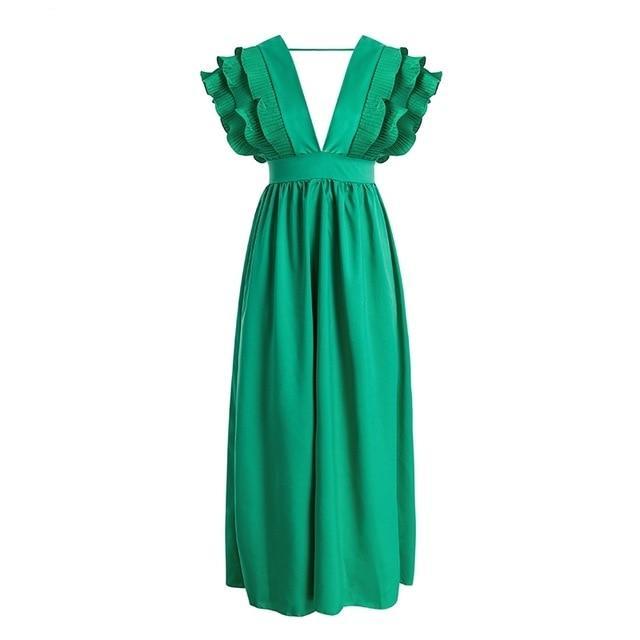 Elegant Angel Wings Ruffles Maxi Dress-women-wanahavit-Green-S-wanahavit