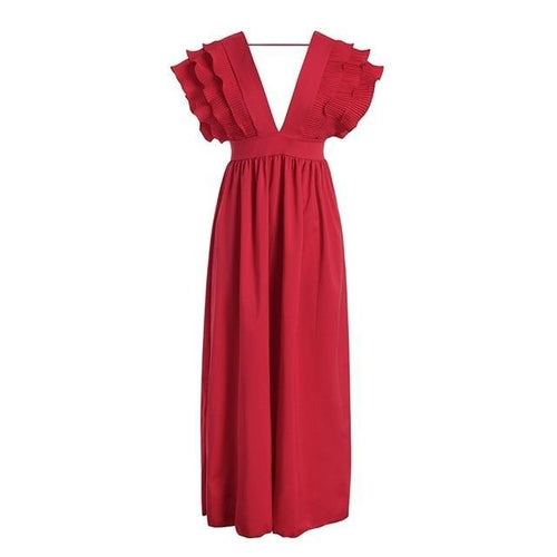 Load image into Gallery viewer, Elegant Angel Wings Ruffles Maxi Dress-women-wanahavit-Red-S-wanahavit
