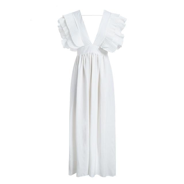 Elegant Angel Wings Ruffles Maxi Dress-women-wanahavit-White-S-wanahavit