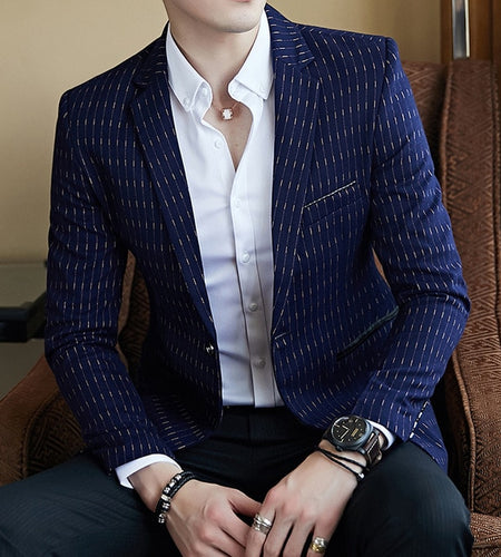 Stylish Business Striped Slim Fit Blazer-men-wanahavit-Black-L-wanahavit