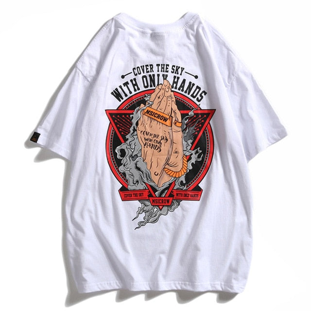 Cover Sky With Only Hands Hip Hop Streetwear Loose Tees-unisex-wanahavit-White-Asian M-wanahavit