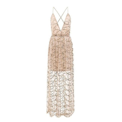 Load image into Gallery viewer, Sexy Sequin Lace Mesh Long Backless Party Dress-women-wanahavit-Champagne-S-wanahavit
