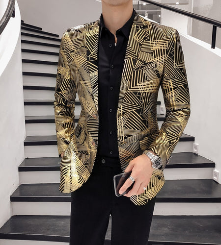 Luxury Gold Stripes Printed Slim Fit Blazer-men-wanahavit-As picture-M-wanahavit