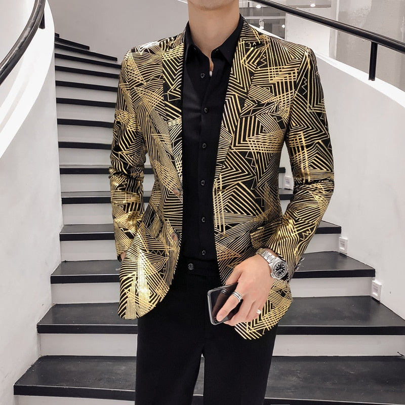 Luxury Gold Stripes Printed Slim Fit Blazer-men-wanahavit-As picture-M-wanahavit