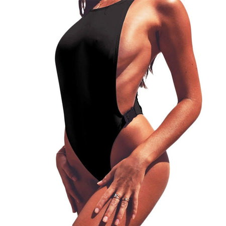 Sexy High Cut One Bather Side Buckle Monokini-women fitness-wanahavit-White-L-wanahavit