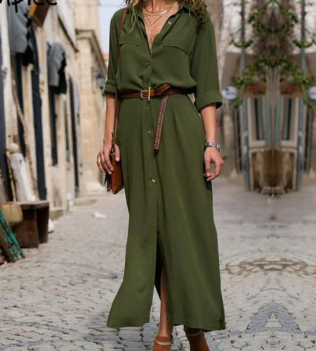 Casual Button Long Summer Vintage Dress-women-wanahavit-Black-S-wanahavit