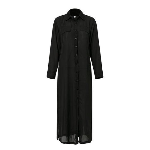 Load image into Gallery viewer, Casual Button Long Summer Vintage Dress-women-wanahavit-Black-S-wanahavit
