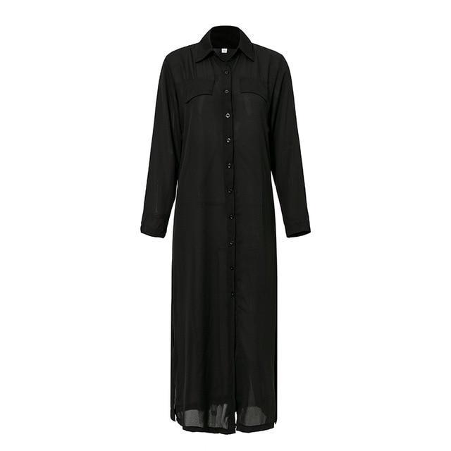 Casual Button Long Summer Vintage Dress-women-wanahavit-Black-S-wanahavit