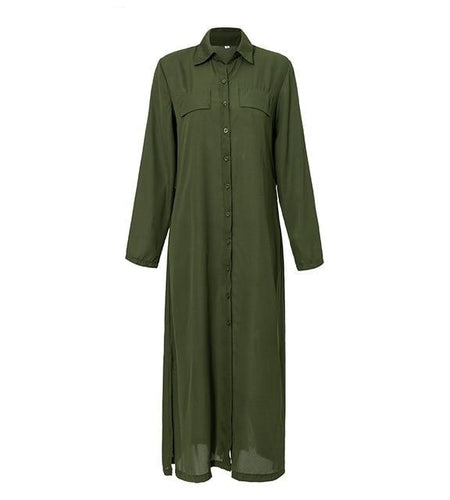 Casual Button Long Summer Vintage Dress-women-wanahavit-Army Green-S-wanahavit