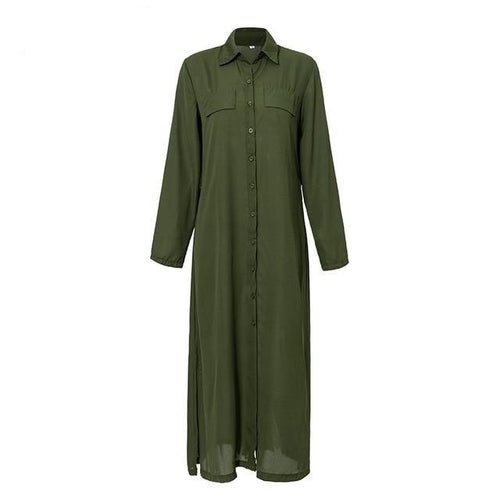 Load image into Gallery viewer, Casual Button Long Summer Vintage Dress-women-wanahavit-Army Green-S-wanahavit
