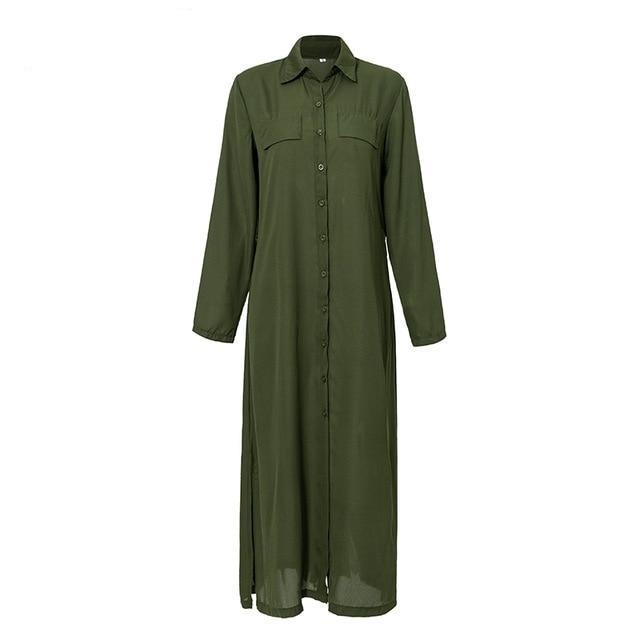 Casual Button Long Summer Vintage Dress-women-wanahavit-Army Green-S-wanahavit