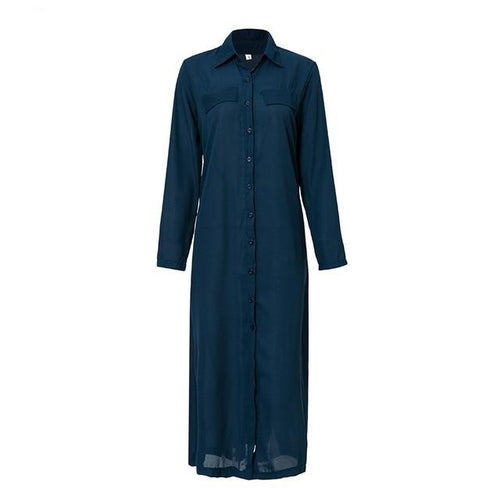 Load image into Gallery viewer, Casual Button Long Summer Vintage Dress-women-wanahavit-Navy Blue-S-wanahavit
