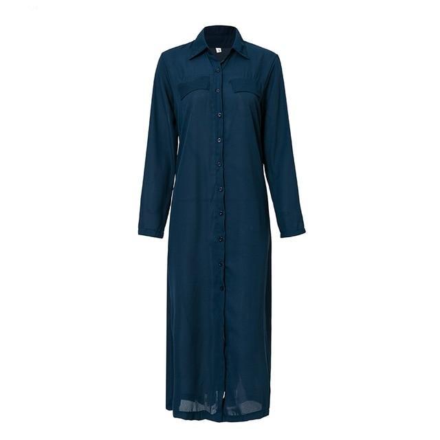Casual Button Long Summer Vintage Dress-women-wanahavit-Navy Blue-S-wanahavit