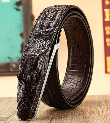 Crocodile Luxury Cow Leather Strap Textured Belt-men-wanahavit-Coffee-105CM-wanahavit