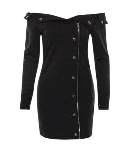 Sexy Off Shoulder Zipper Long Sleeve Bodycon Dress-women-wanahavit-Black-S-wanahavit