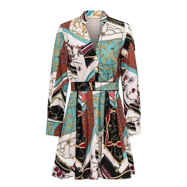 Elegant Printed Chiffon Long Sleeve Dress-women-wanahavit-Print-S-wanahavit