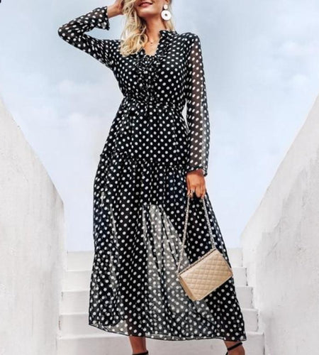 Elegant Polka Dot Long Sleeve Mesh Dress-women-wanahavit-Polka dot-S-wanahavit