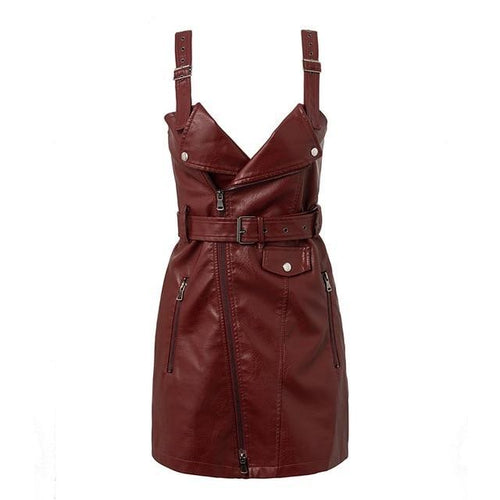 Load image into Gallery viewer, PU Leather Women Dress Bodycon Sexy Dress-women-wanahavit-Burgundy-S-wanahavit
