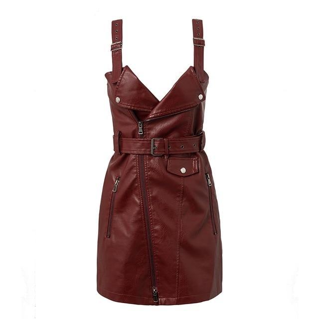 PU Leather Women Dress Bodycon Sexy Dress-women-wanahavit-Burgundy-S-wanahavit