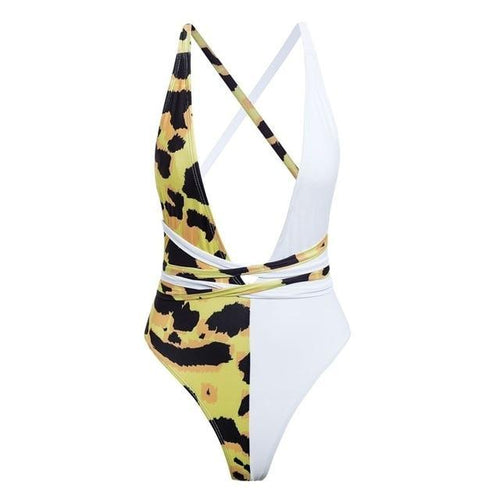 Load image into Gallery viewer, Sexy Deep V neck Leopard Print Monokini-women fitness-wanahavit-Yellow Leopared-S-wanahavit
