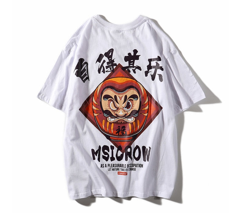 Daruma Doll Printed Hip Hop Streetwear Loose Tees-unisex-wanahavit-White-Asian M-wanahavit