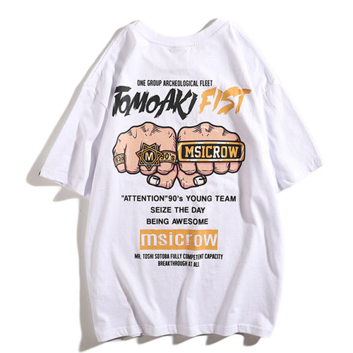 Load image into Gallery viewer, Tomoaki Fist Printed Hip Hop Streetwear Loose Tees-unisex-wanahavit-White-Asian M-wanahavit
