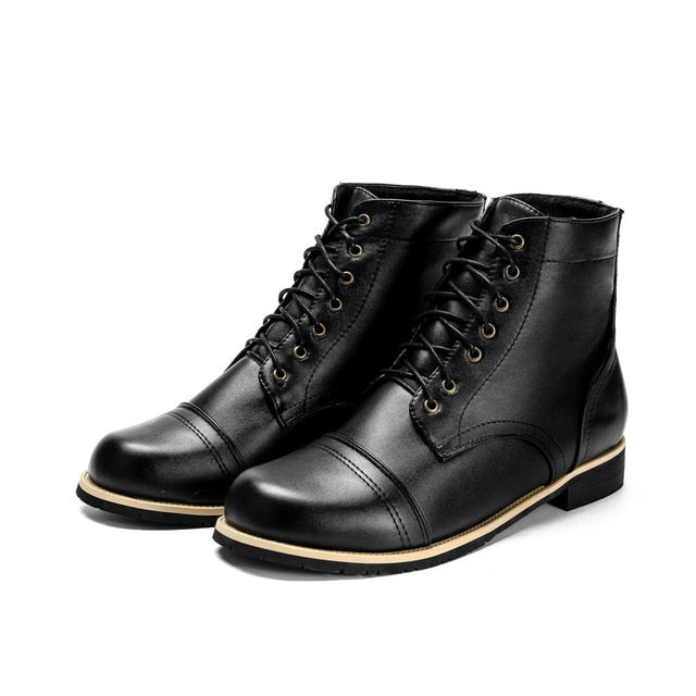 British Style Lace Up Motorcycle PU Leather Boots-men-wanahavit-Black Boots-6-wanahavit