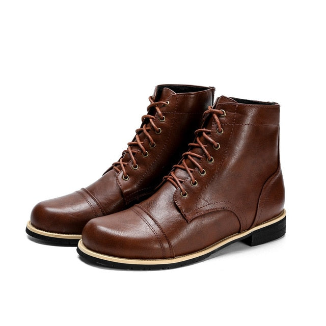 British Style Lace Up Motorcycle PU Leather Boots-men-wanahavit-Dark Brown Boots-6-wanahavit