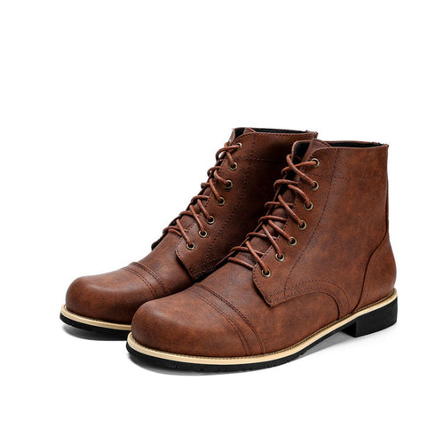 Load image into Gallery viewer, British Style Lace Up Motorcycle PU Leather Boots-men-wanahavit-Brown Boots-6-wanahavit
