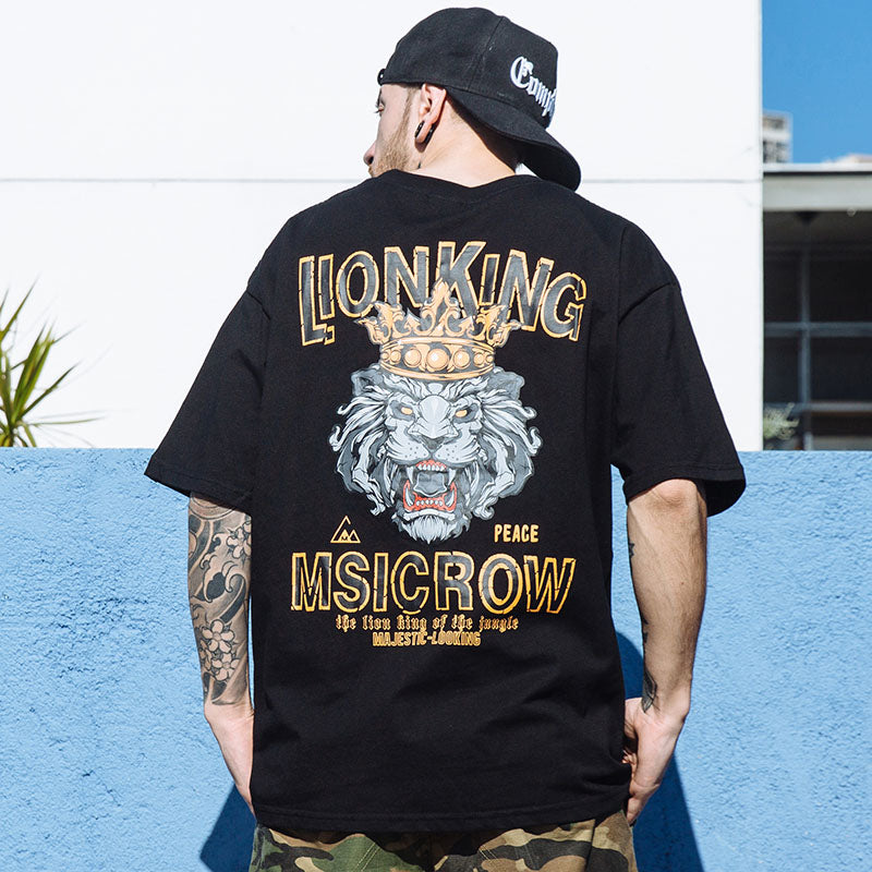 Lion King Printed Hip Hop Streetwear Loose Tees-unisex-wanahavit-Black-Asian M-wanahavit