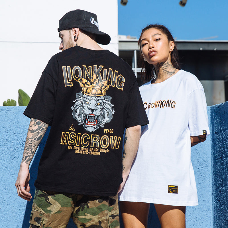 Lion King Printed Hip Hop Streetwear Loose Tees-unisex-wanahavit-Black-Asian M-wanahavit