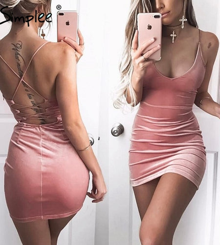 Lace Up Velvet Vintage Backless Party Dress-women-wanahavit-Pink-S-wanahavit